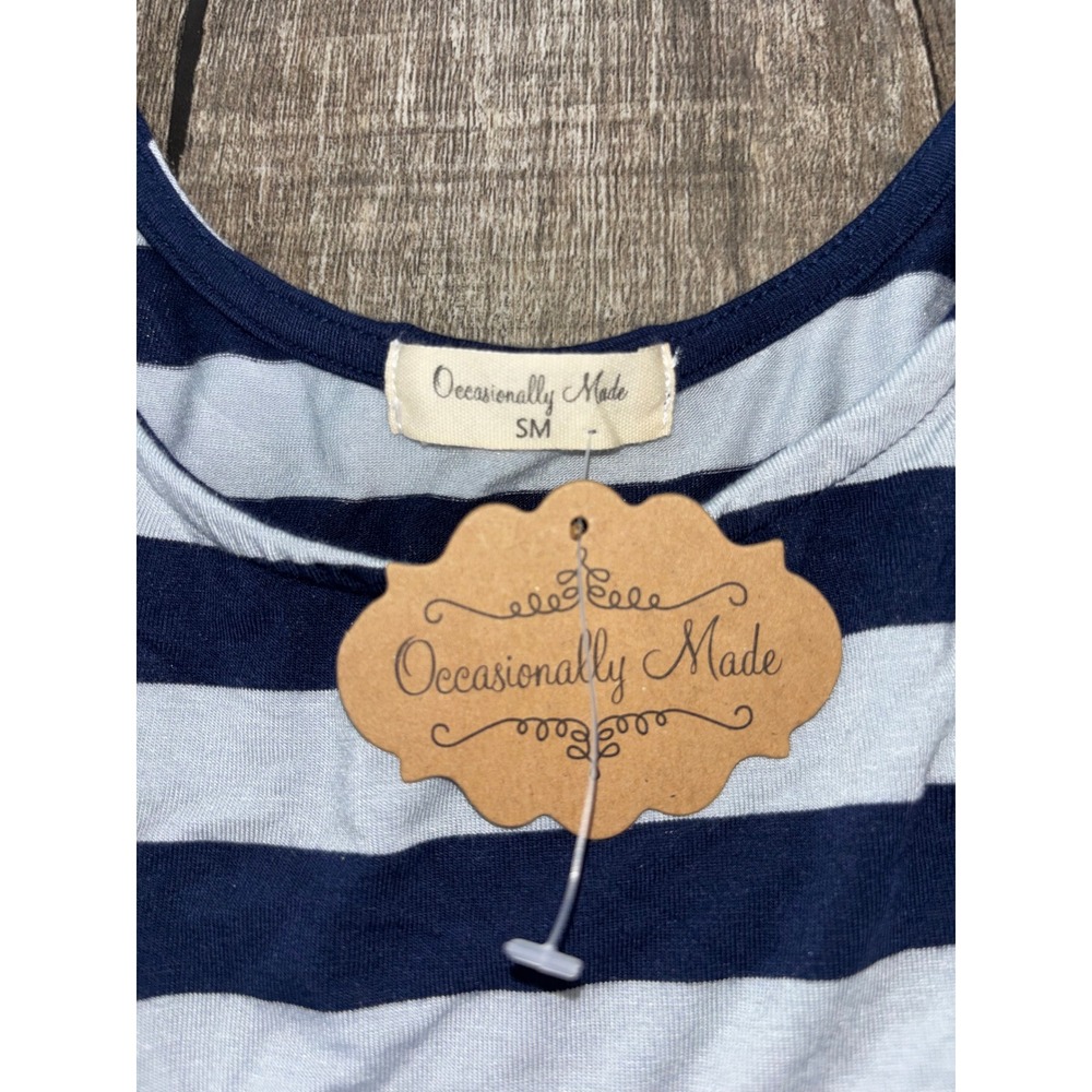 Occasionally Made Womens Navy Blue White Striped A-Line Swing Dress NWT Small - Picture 2 of 5